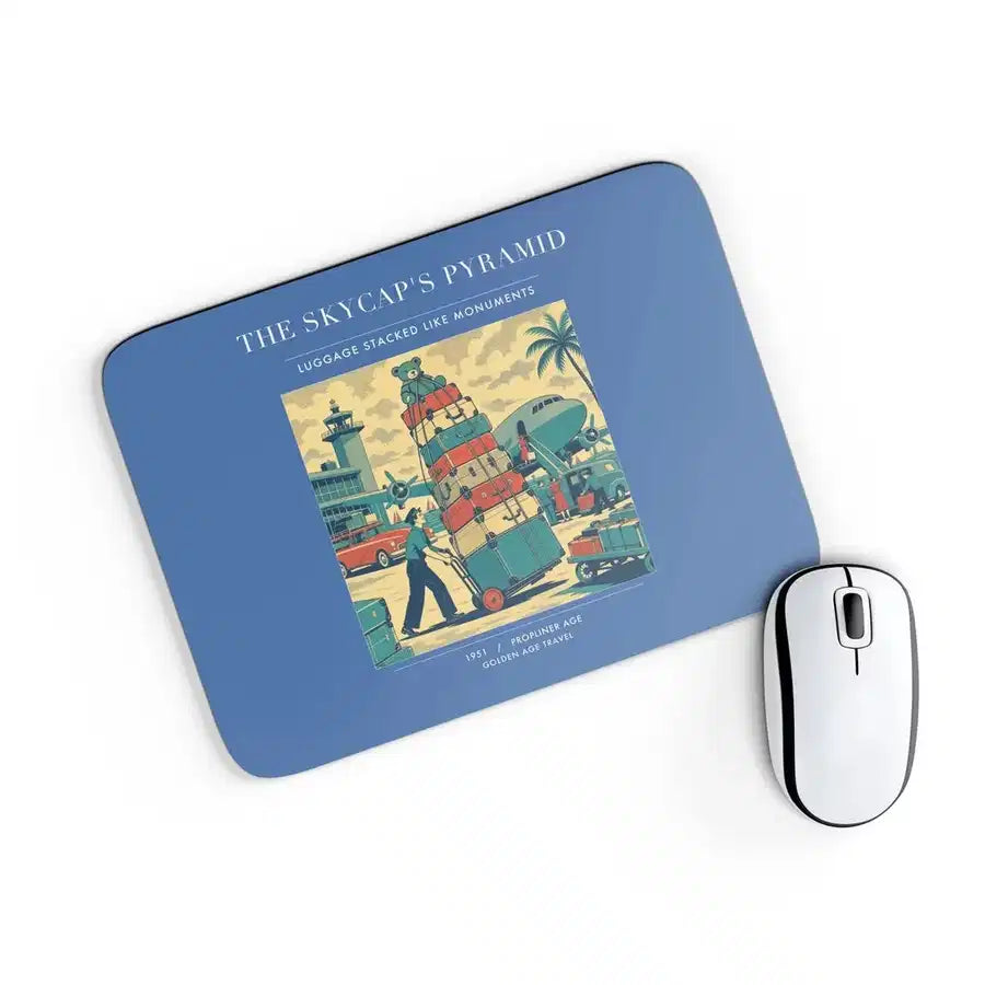 VINTAGE G4379 - The Skycap's Pyramid - Designed Mouse Pads design on blue rectangle