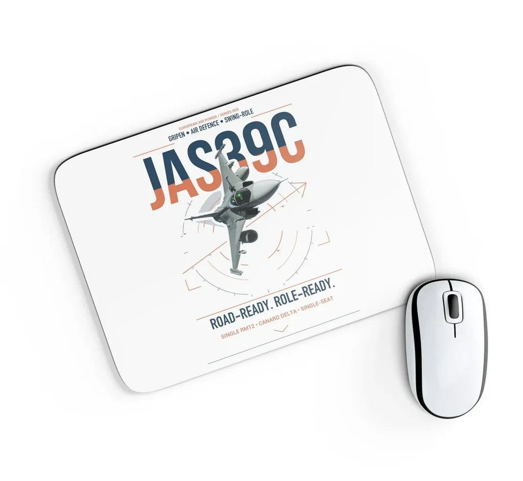 Saab JAS 39C Gripen design on white rectangle mouse pad