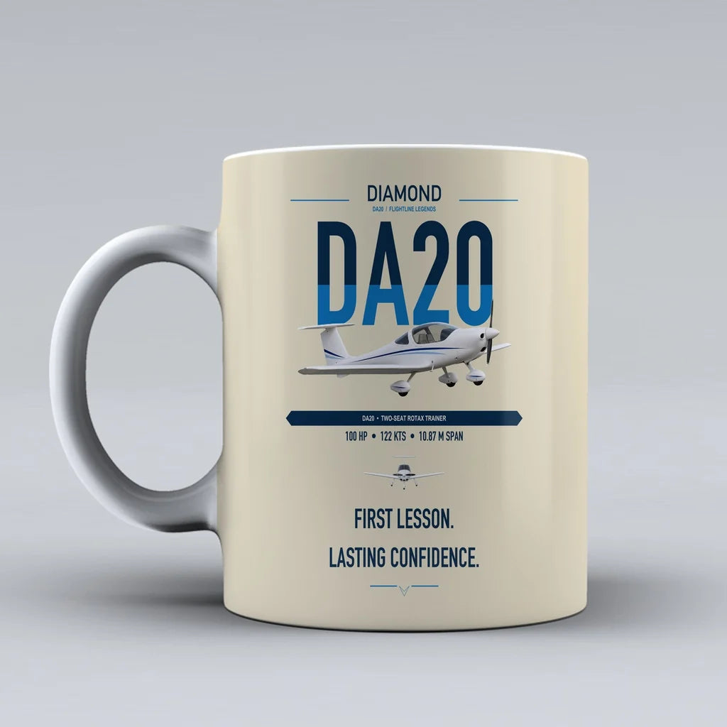 Diamond DA20 design on beige ceramic mug, double-side print