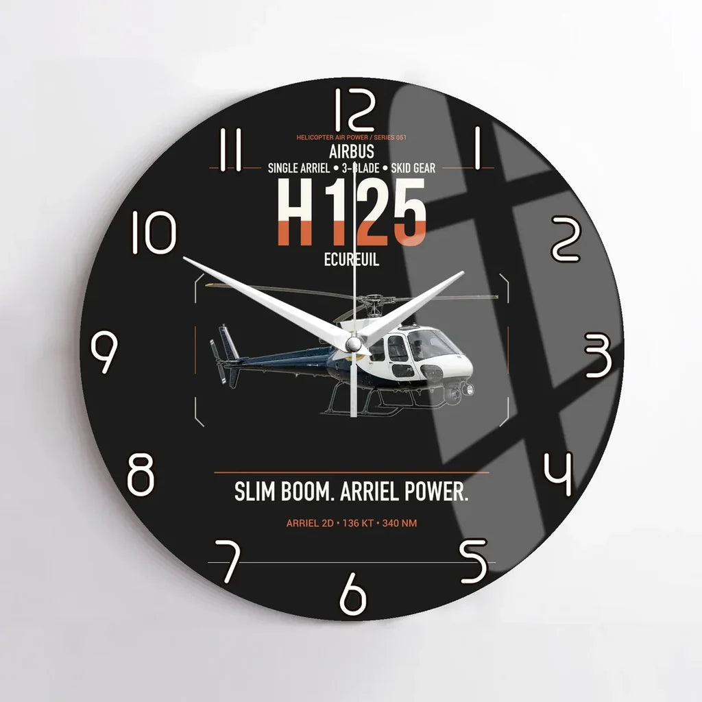 Airbus H125 design on black no frame wall clock