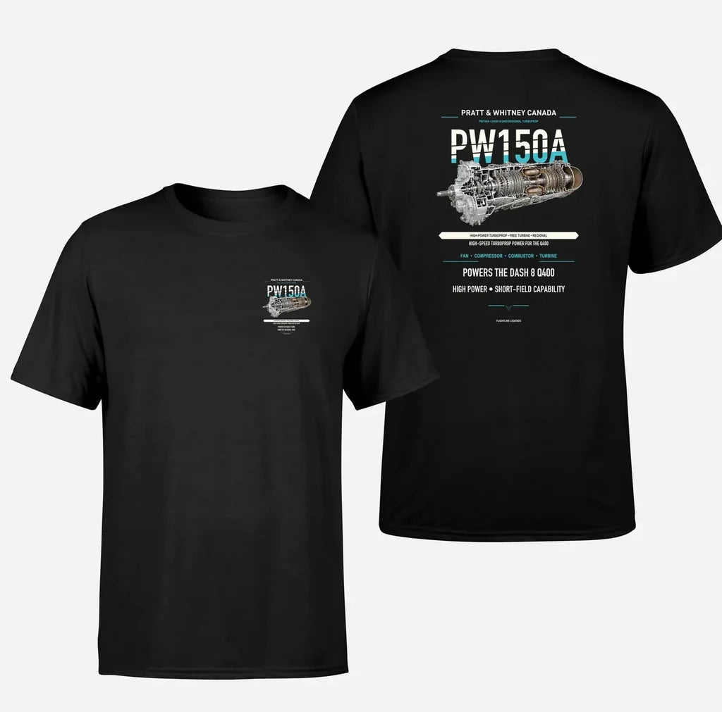 PW150A design on black t shirt
