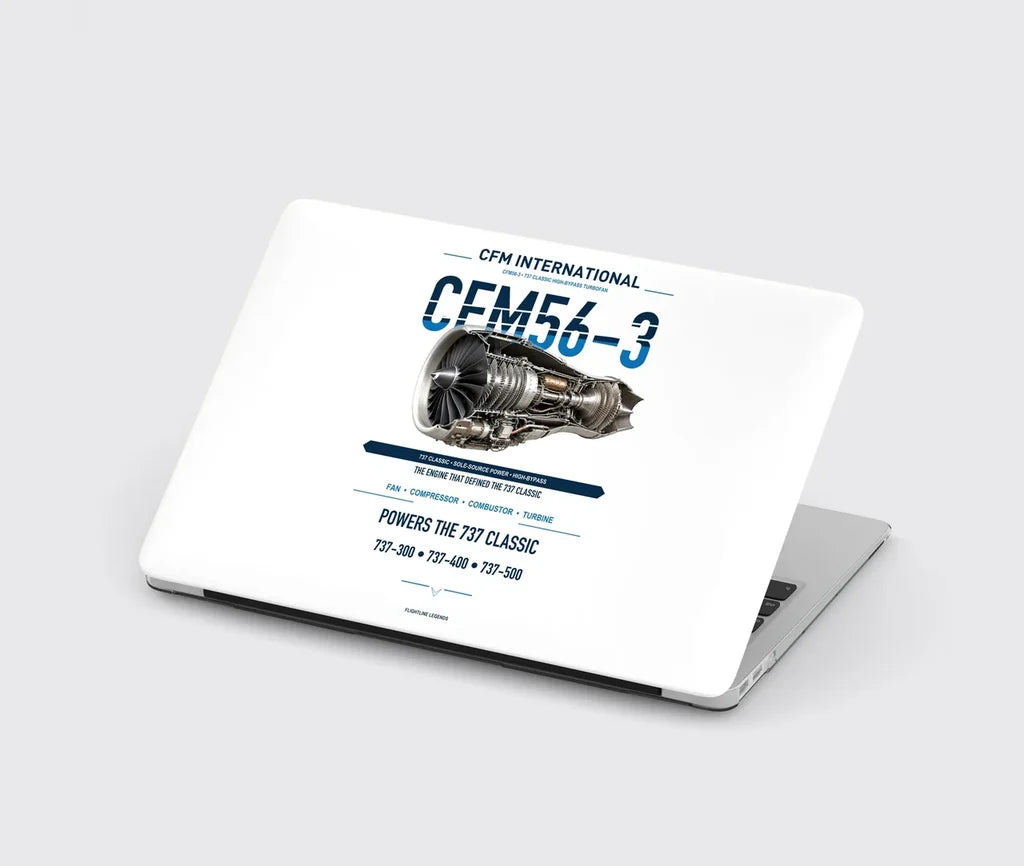 CFM56-3 design on white MacBook case
