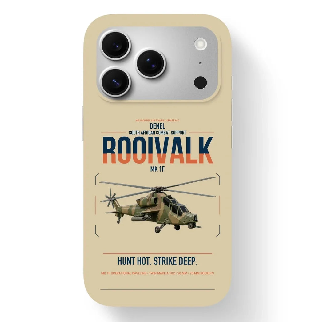 Denel Rooivalk Mk 1F design on beige magsafe iphone case, for iPhone 17 Pro
