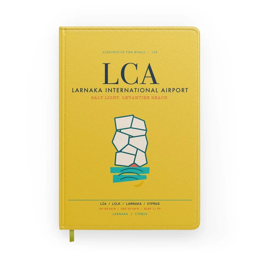 Larnaka International Airport (LCA) design on yellow notebook