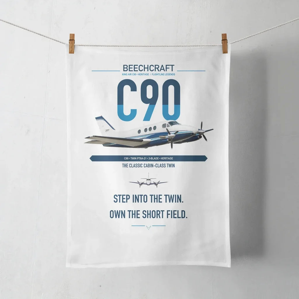 Beechcraft King Air C90 design on white towel