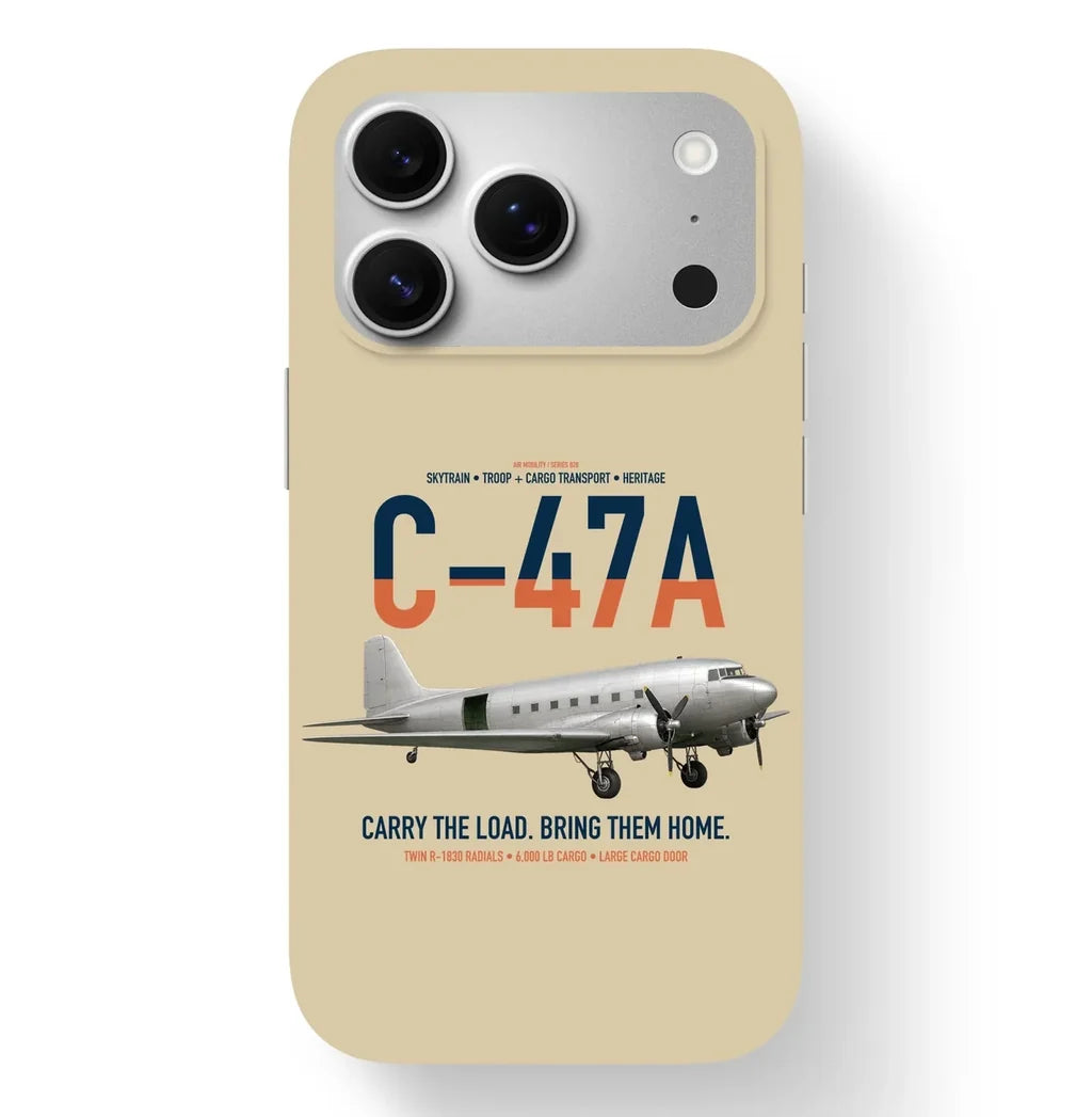 C-47A Skytrain design on beige magsafe iphone case, for iPhone 17 Pro