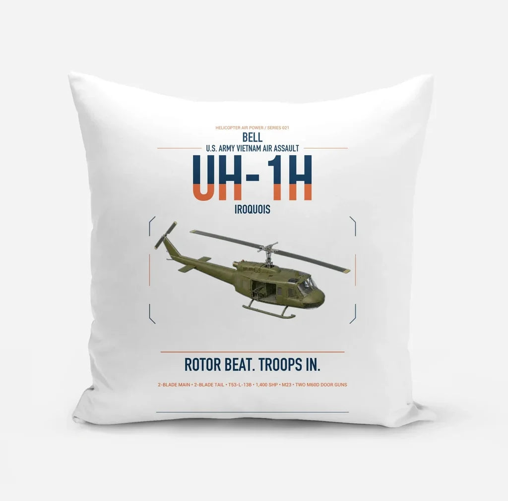 Bell UH-1H Iroquois design on white pillow