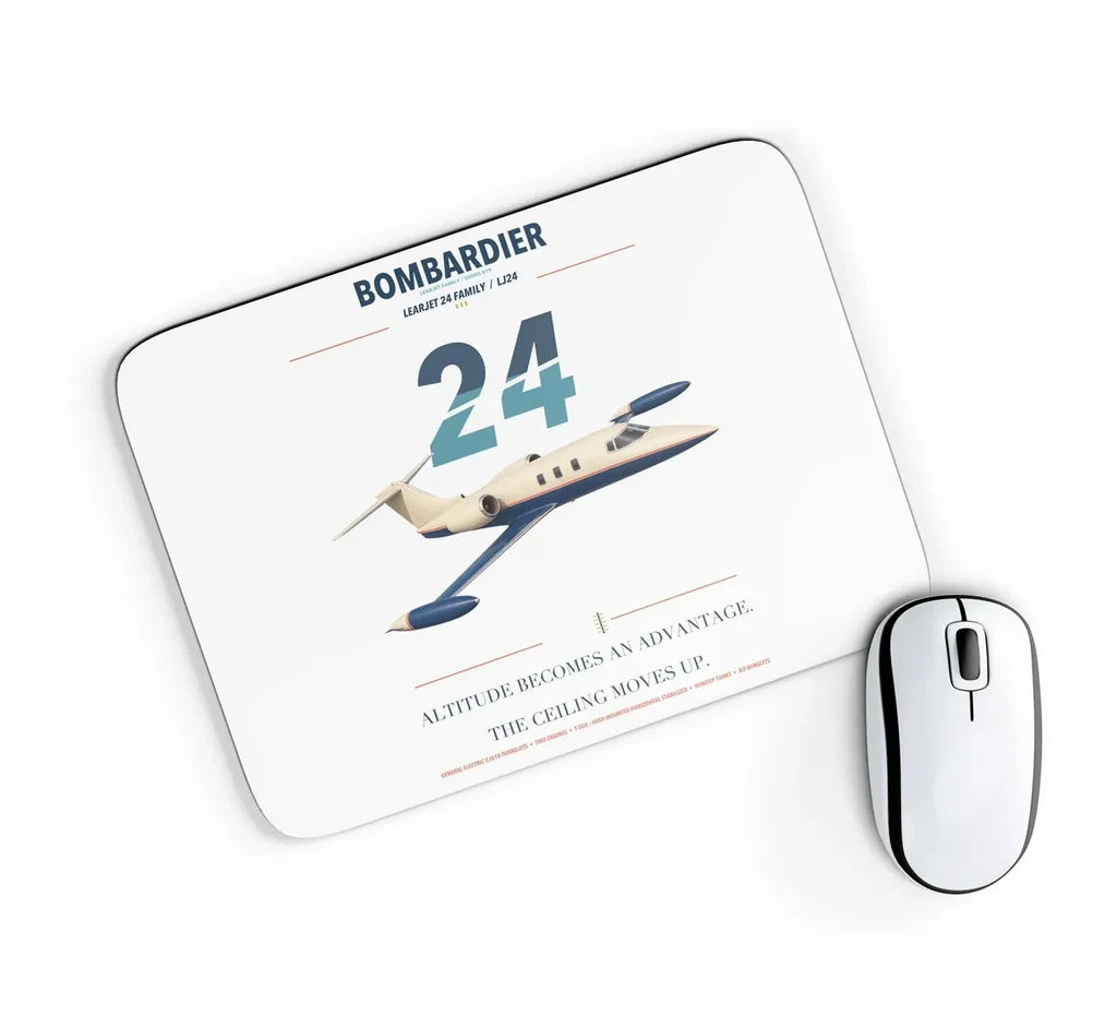 Bombardier Learjet 24 design on white rectangle mouse pad