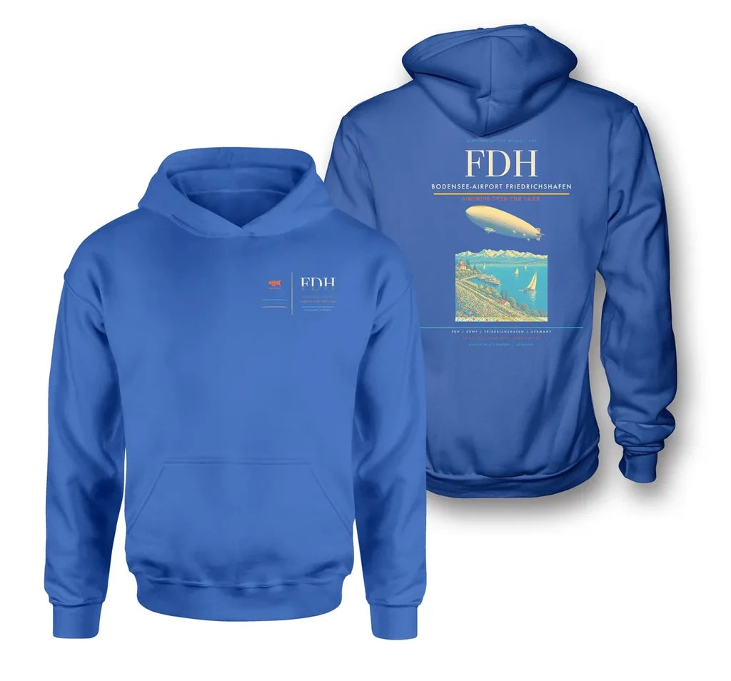 Bodensee-Airport Friedrichshafen (FDH) design on blue double-side hoodie