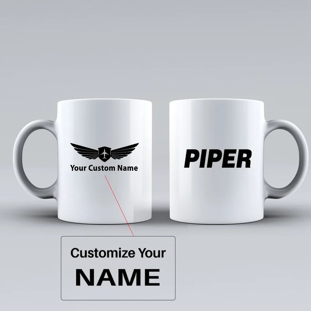Piper & Text Ceramic White aviation design on ceramic mug, premium ceramic with glazed finish.