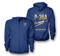 Thumbnail for P-36A Hawk design on blue premium zipped hoodie