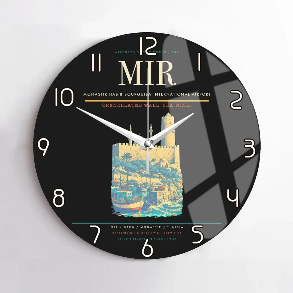 Monastir Habib Bourguiba International Airport (MIR) design on black no frame wall clock