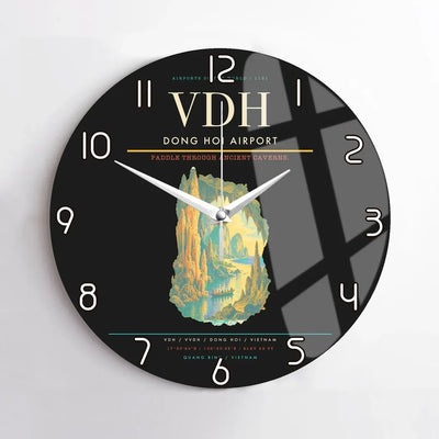 Dong Hoi Airport (VDH) design on black no frame wall clock