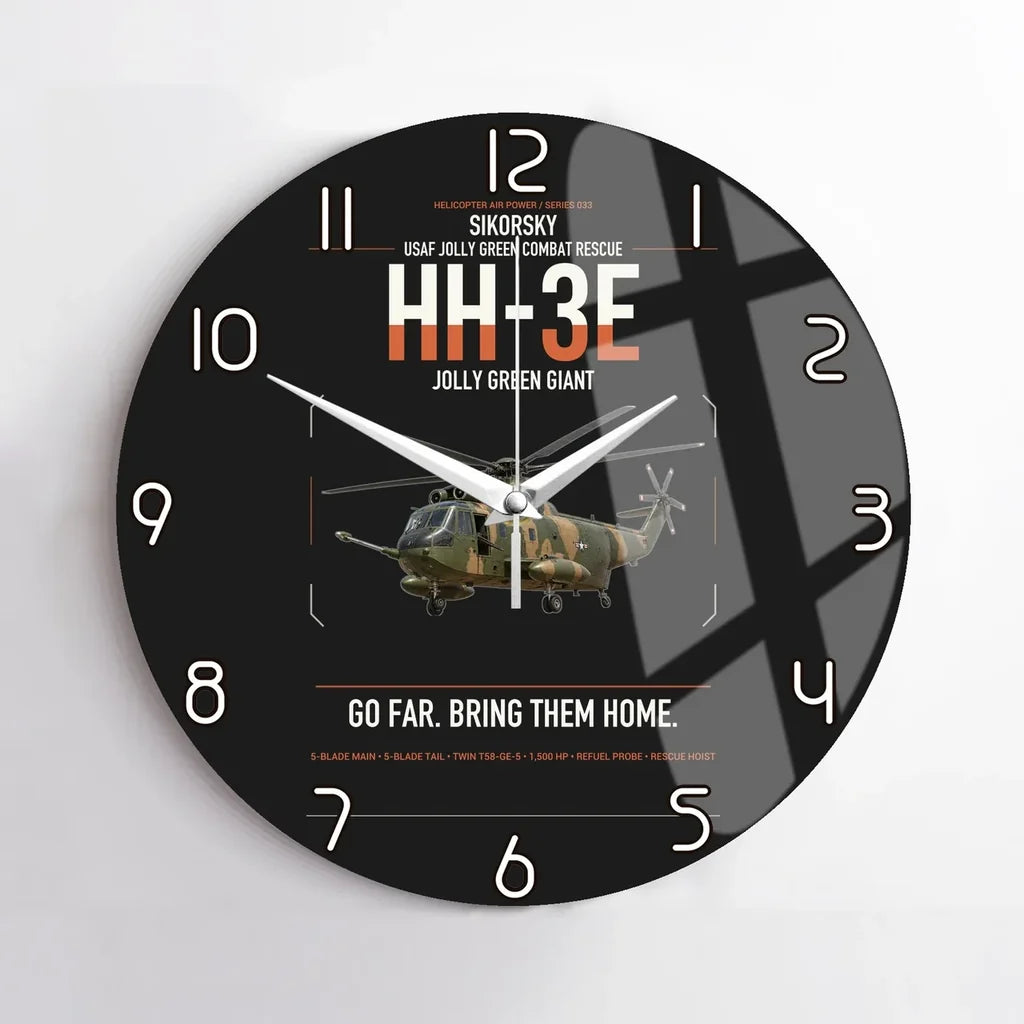 Sikorsky HH-3E Jolly Green Giant design on black no frame wall clock