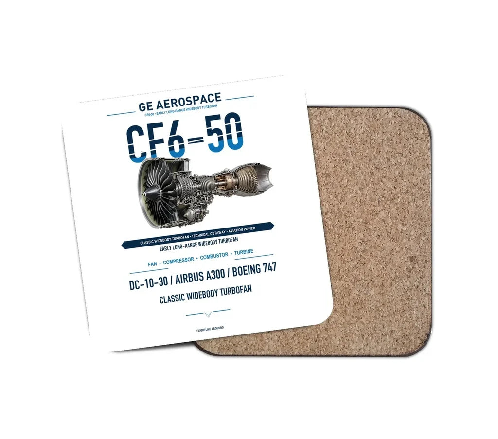 CF6-50 design on white 1 piece coaster