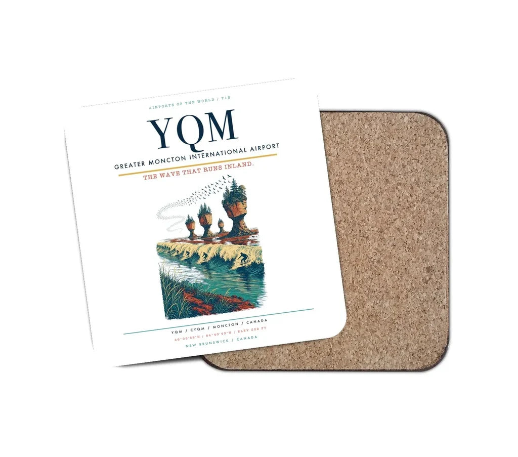 Greater Moncton International Airport (YQM) design on white 1 piece coaster