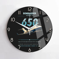 Thumbnail for Bombardier Challenger 650 design on black no frame wall clock