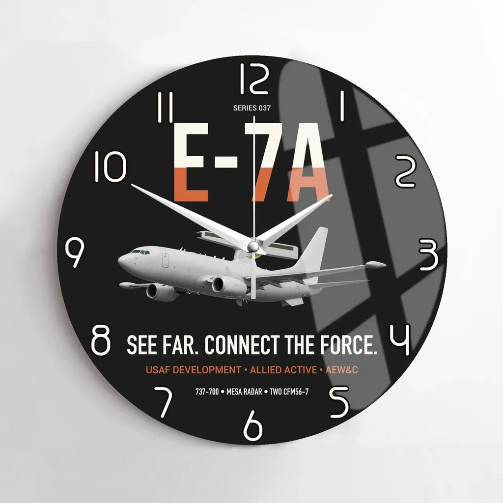 E-7A Wedgetail design on black no frame wall clock