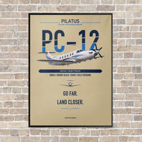Thumbnail for Pilatus PC-12 PRO vertical canvas print - framed - beige background