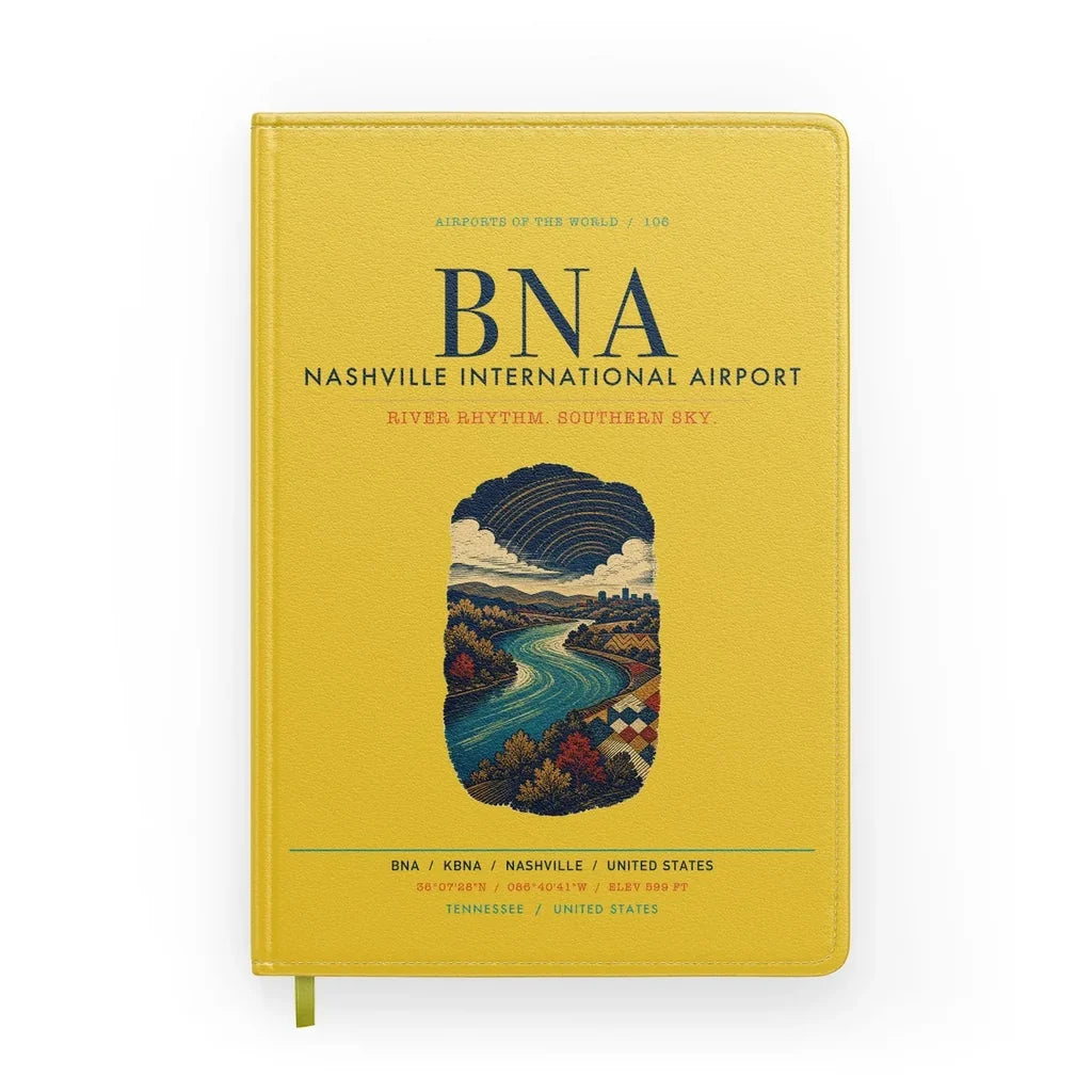 Nashville International Airport (BNA) design on yellow notebook