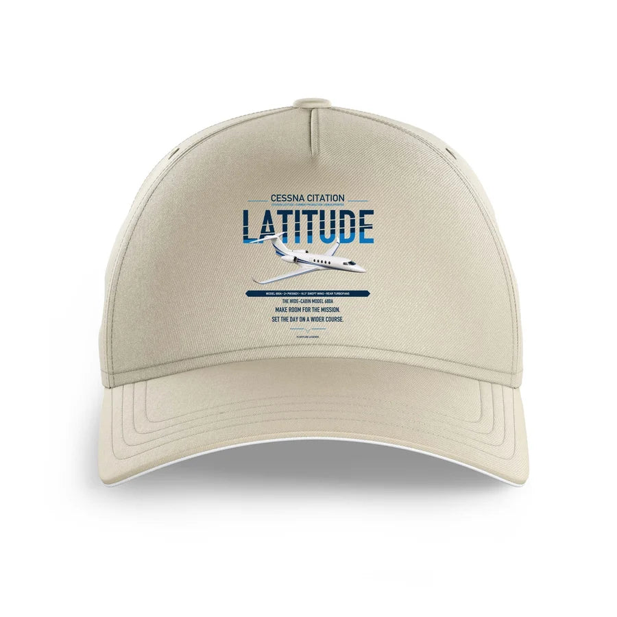 Cessna Citation Latitude design on beige printed hat