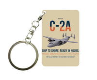 Thumbnail for C-2A Greyhound design on beige designed key chain, double-side print