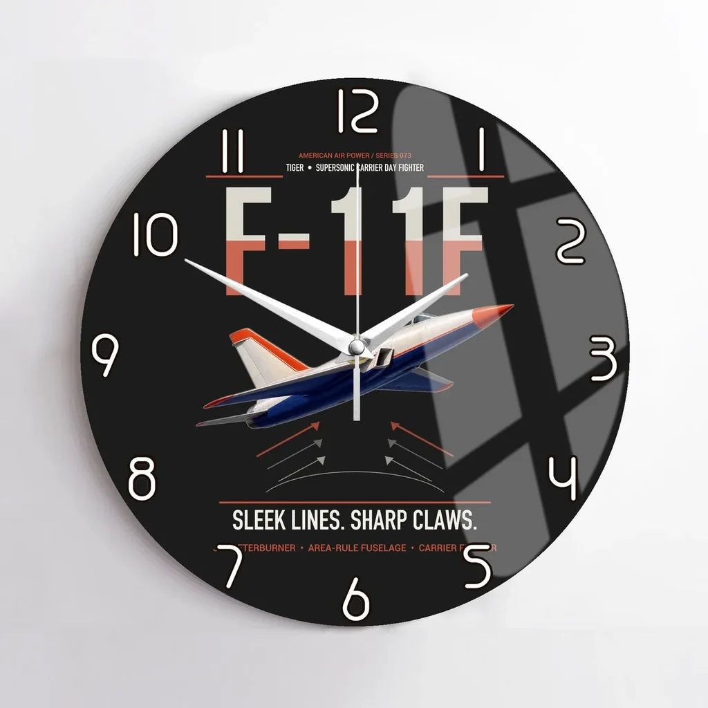 F-11F Tiger design on black no frame wall clock