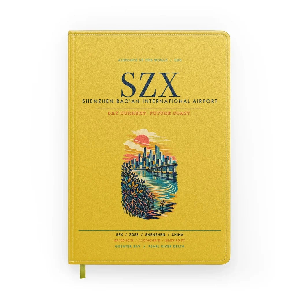 Shenzhen Bao'an International Airport (SZX) design on yellow notebook
