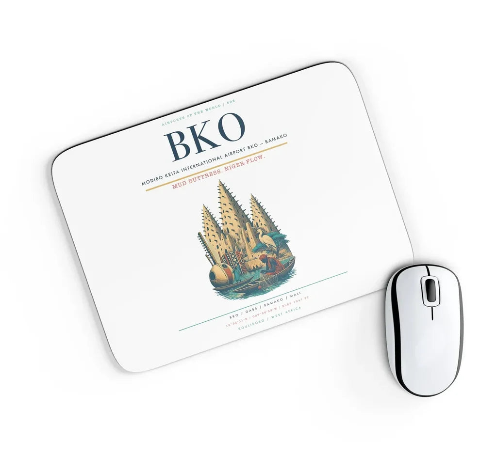 Modibo Keita International Airport (BKO) design on white rectangle mouse pad