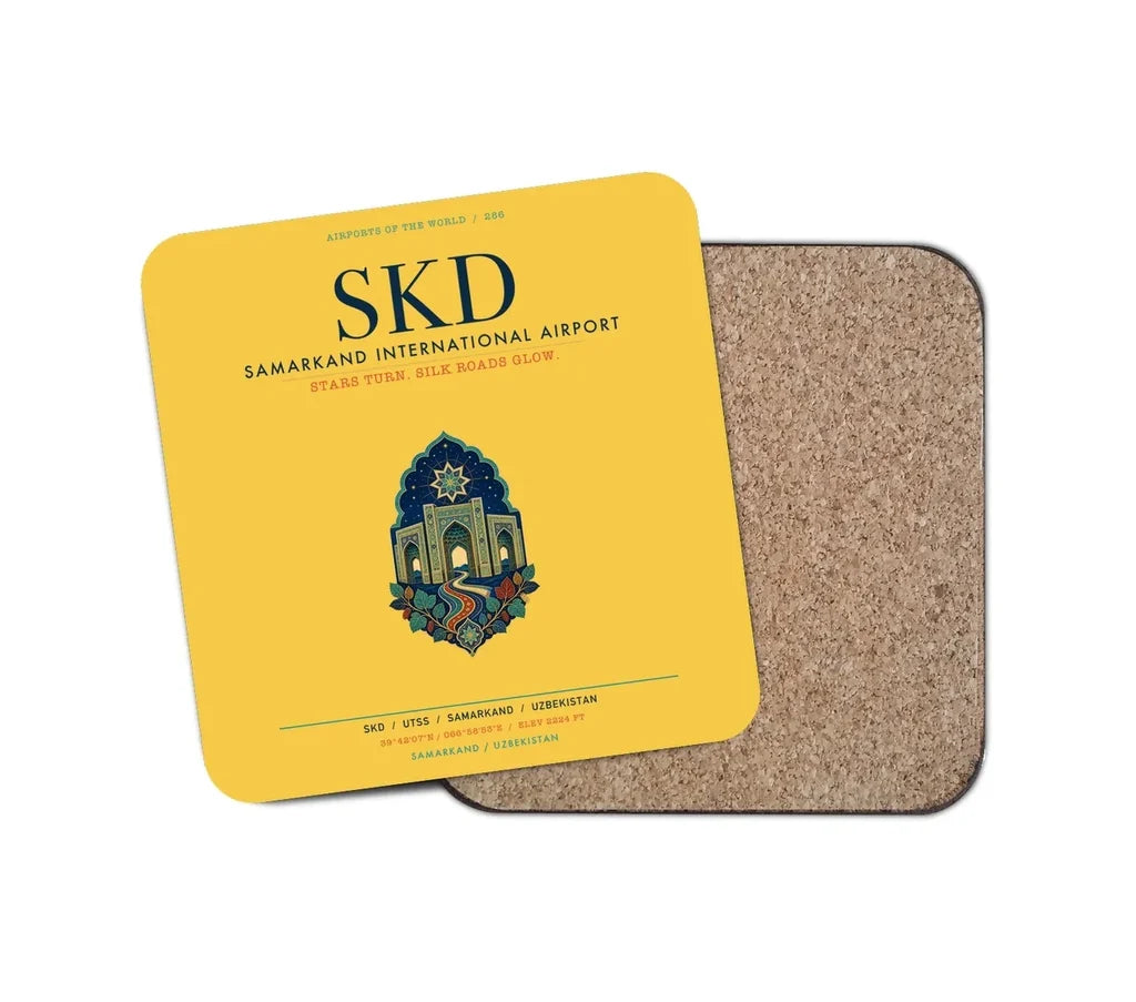 Samarkand International Airport (SKD) design on yellow 1 piece coaster