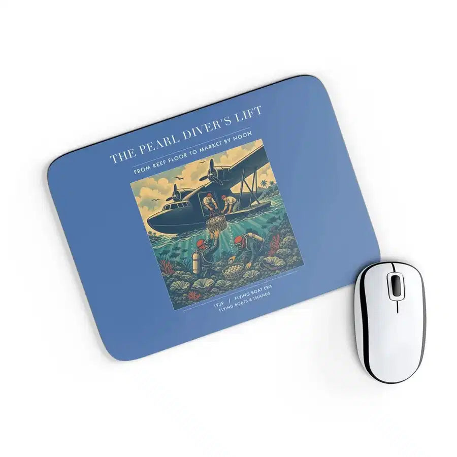 VINTAGE G4271 - The Pearl Diver's Lift - Designed Mouse Pads design on blue rectangle