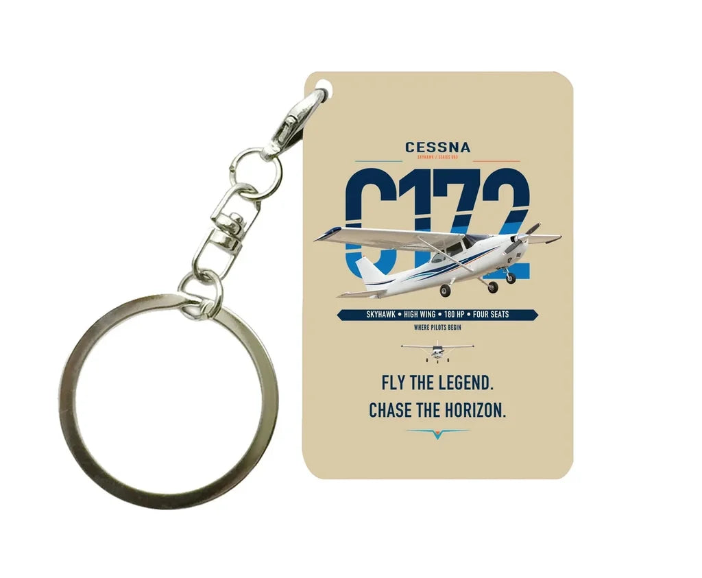 Cessna 172 Skyhawk design on beige designed key chain, double-side print