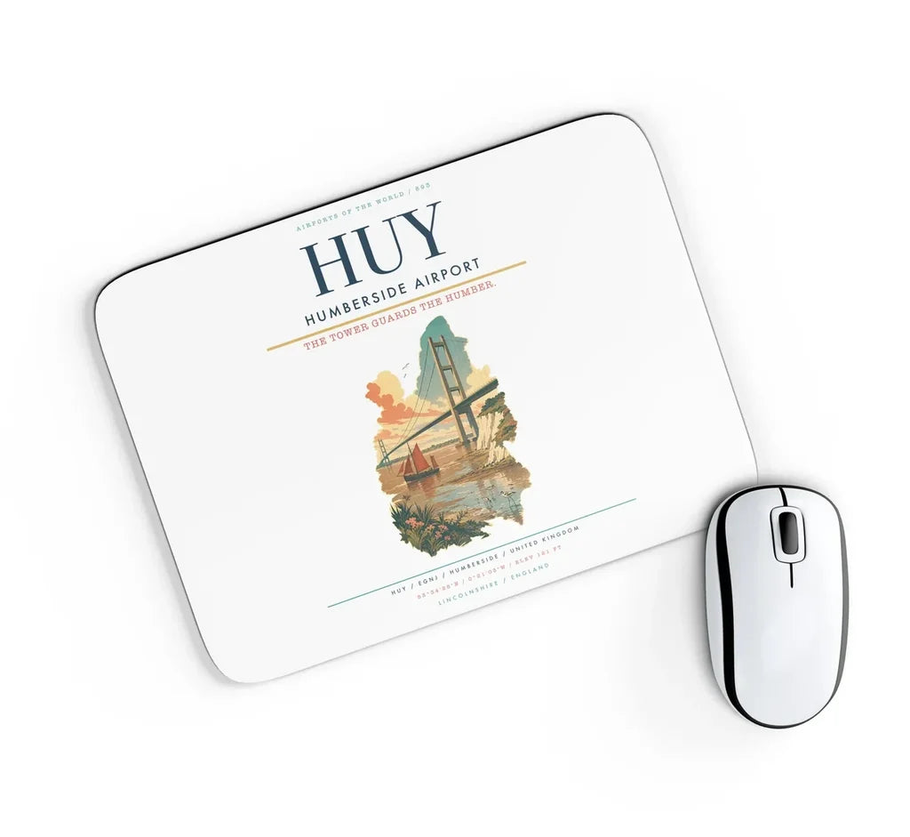 Humberside Airport (HUY) design on white rectangle mouse pad