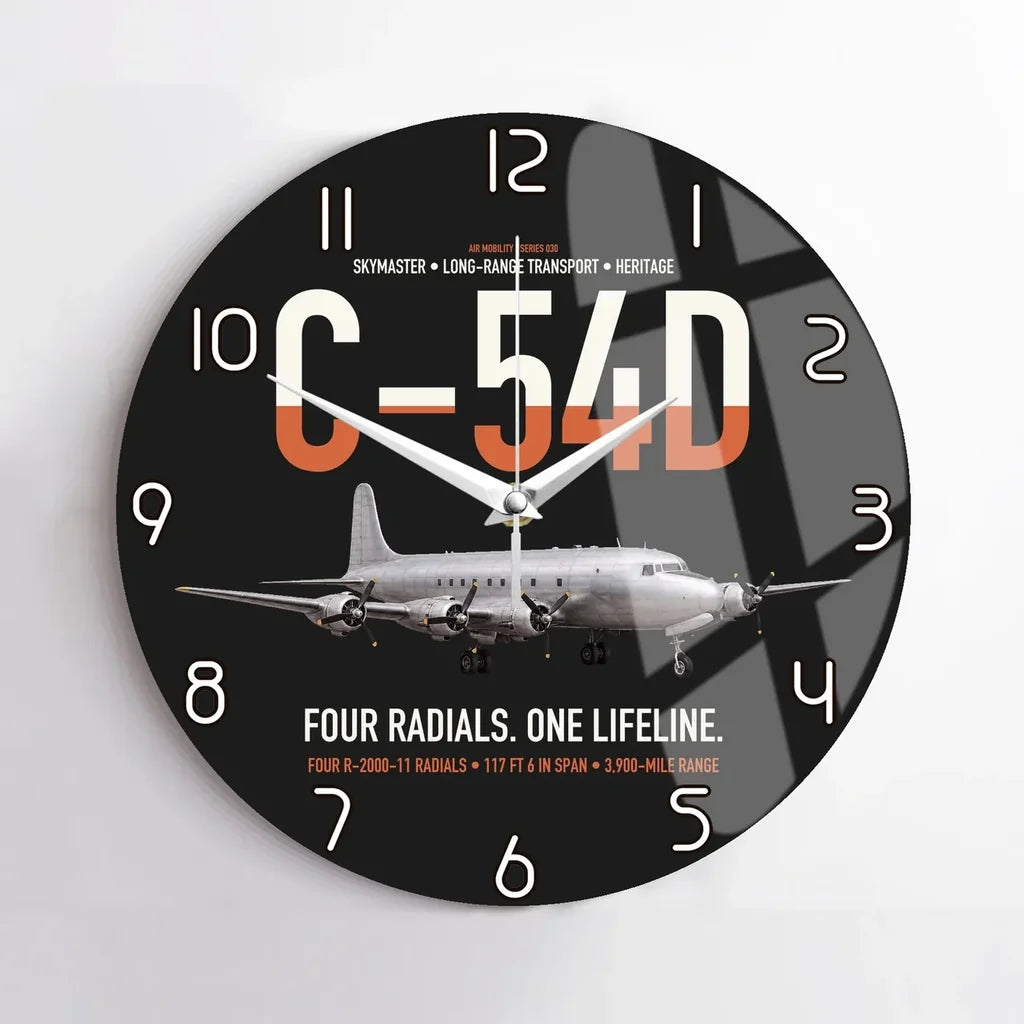 C-54D Skymaster design on black no frame wall clock