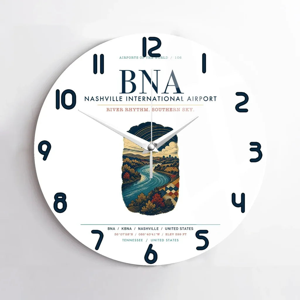 Nashville International Airport (BNA) design on white no frame wall clock