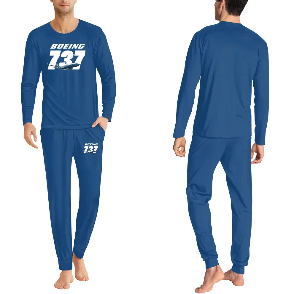 Super Boeing 737+Text men pajamas - Blue