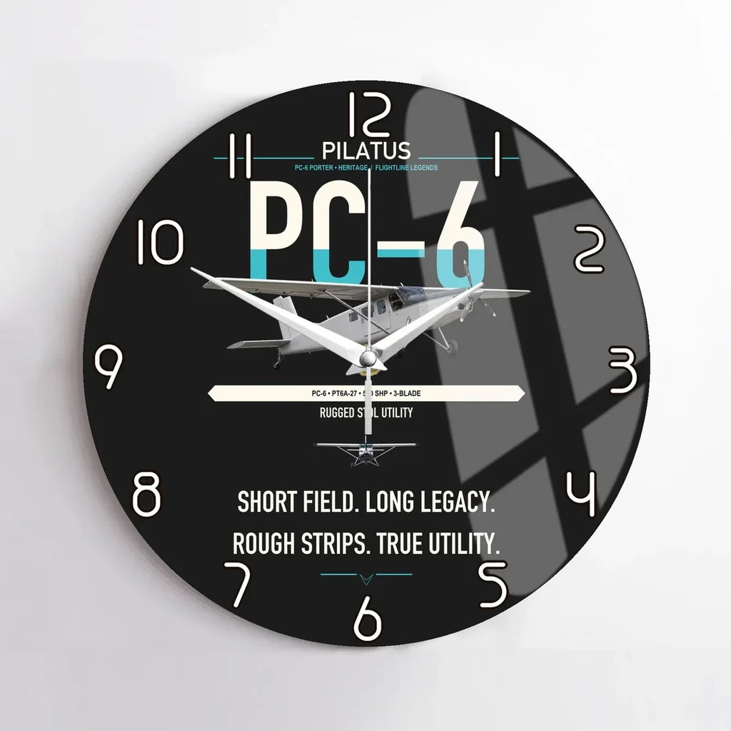 Pilatus PC-6 Porter design on black no frame wall clock