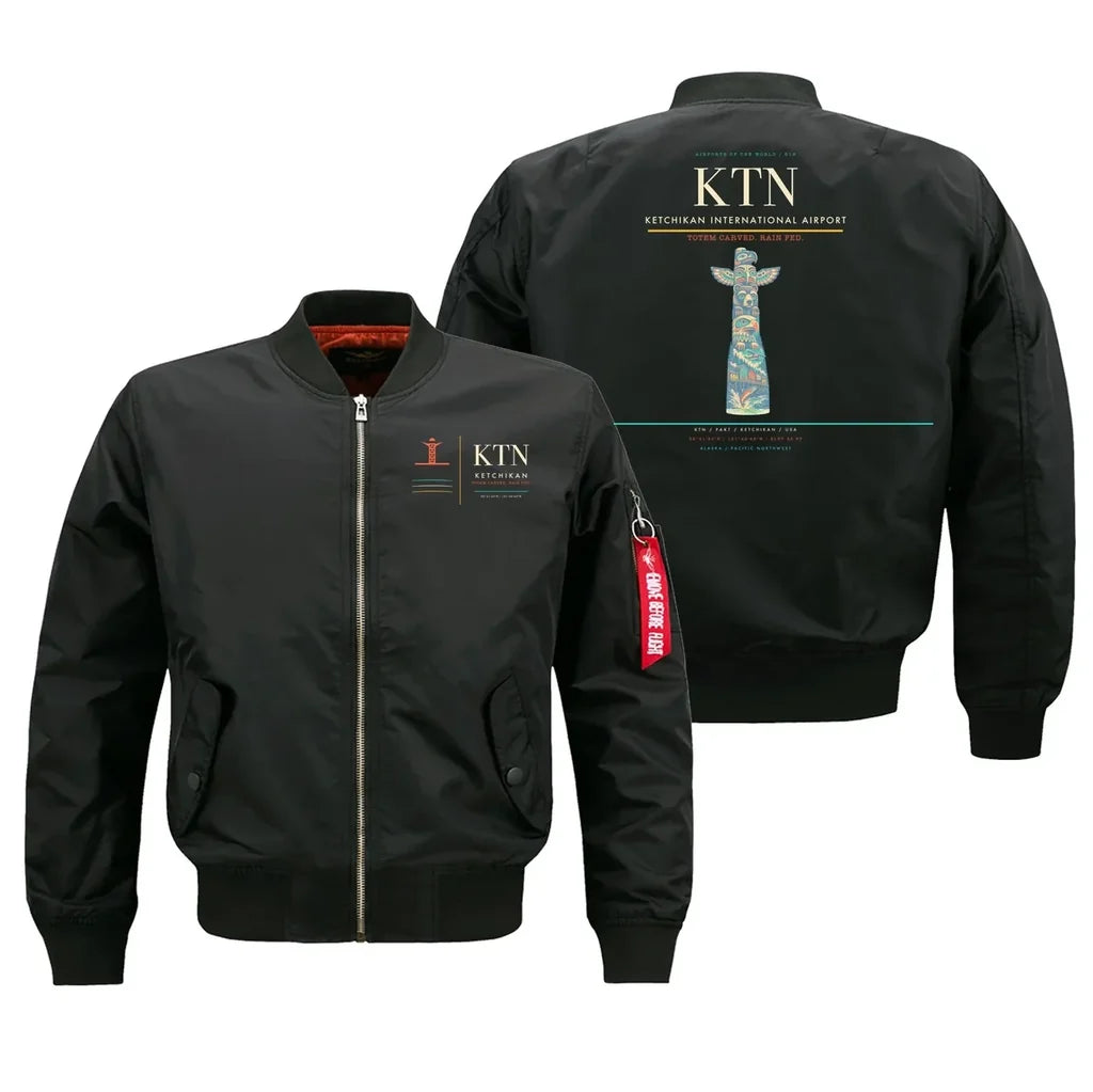 Ketchikan International Airport (KTN) design on black bomber jacket