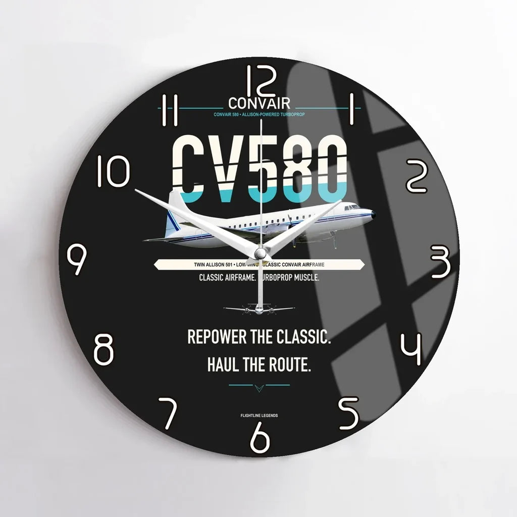 Convair 580 design on black no frame wall clock