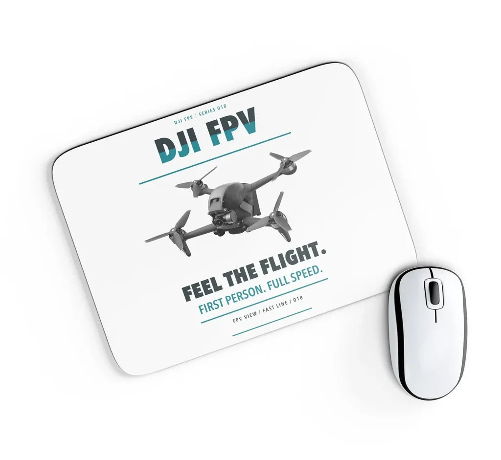 DJI FPV design on white rectangle mouse pad