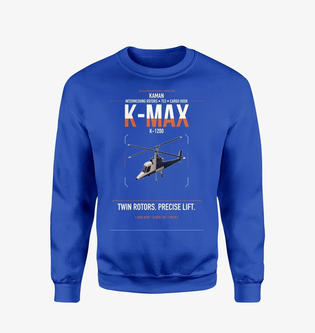 Kaman K-1200 K-MAX design on blue sweatshirt
