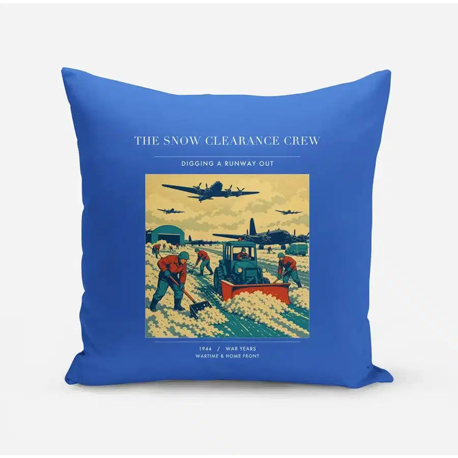 VINTAGE G4523 - The Snow Clearance Crew - Designed Pillows design on blue