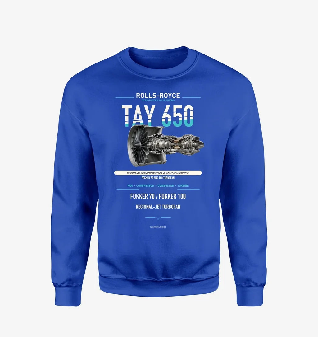 TAY 650 design on blue sweatshirt