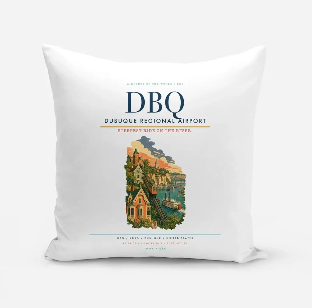 Dubuque Regional Airport (DBQ) design on white pillow