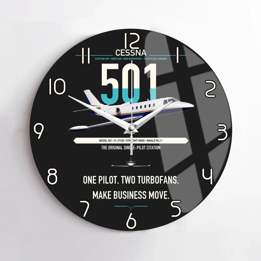 Cessna 501 Citation I SP design on black no frame wall clock