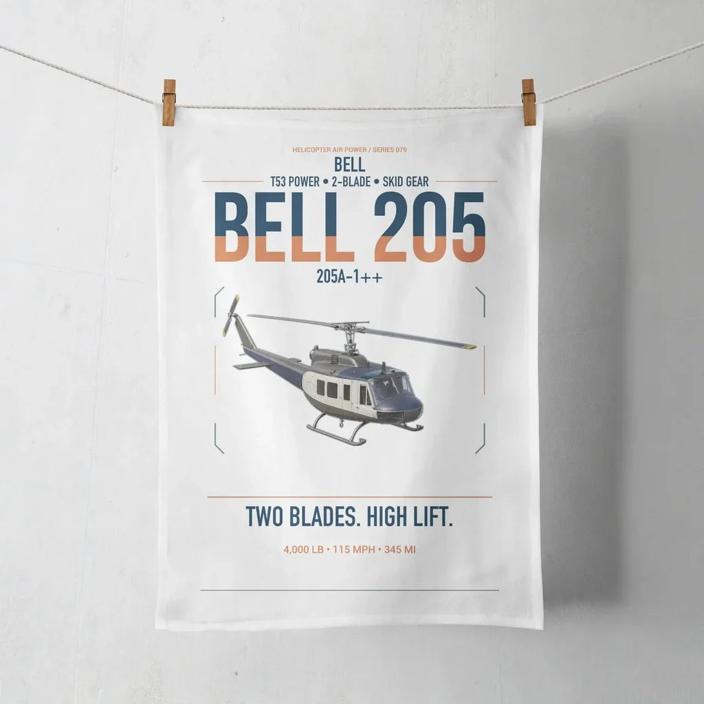 Bell 205A-1++ design on white towel