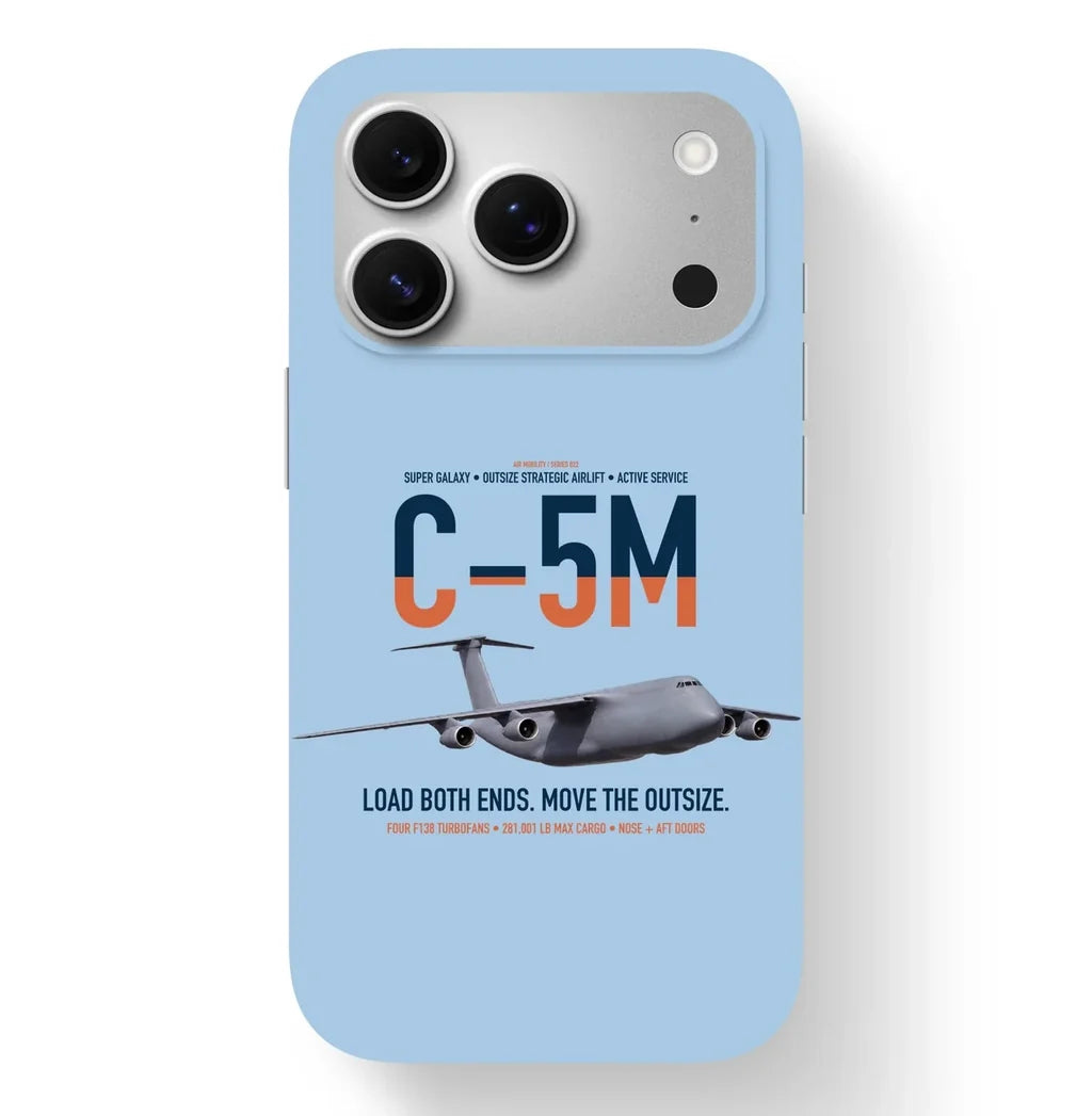C-5M Super Galaxy design on light blue magsafe iphone case, for iPhone 17 Pro