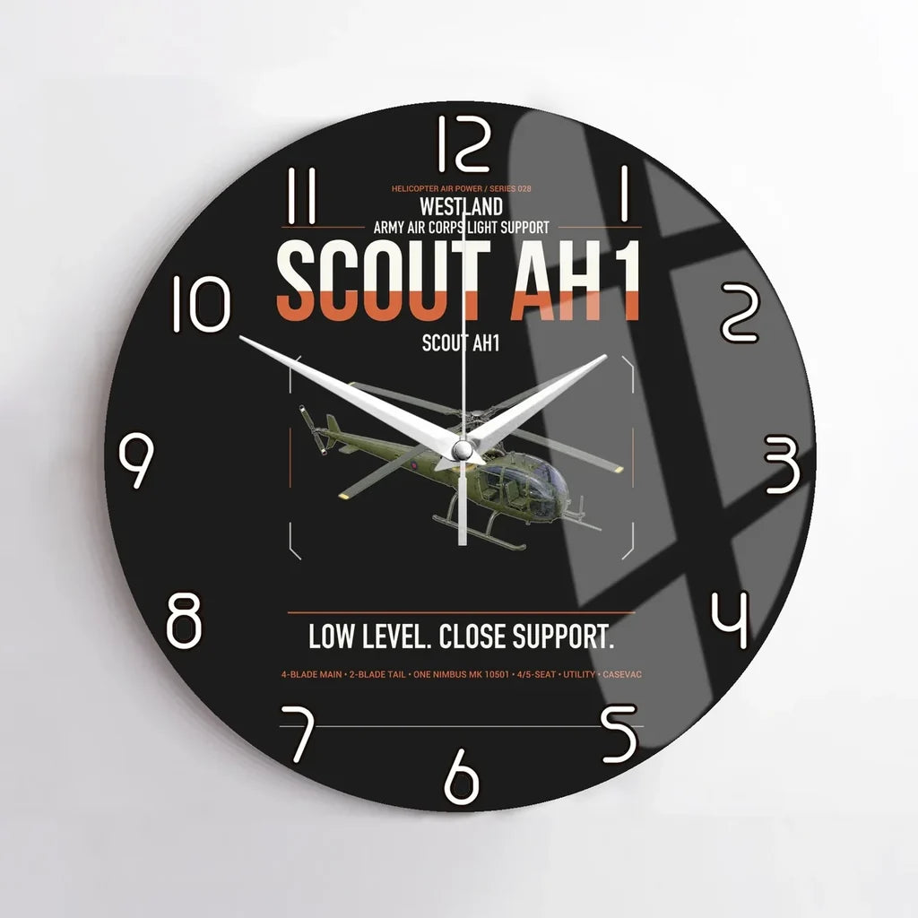 Westland Scout AH1 design on black no frame wall clock