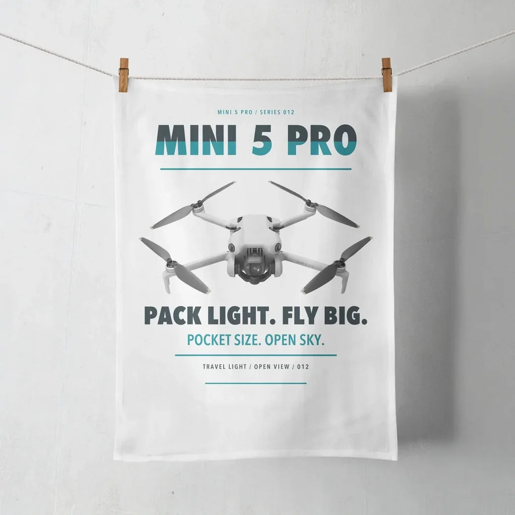 DJI Mini 5 Pro design on white towel