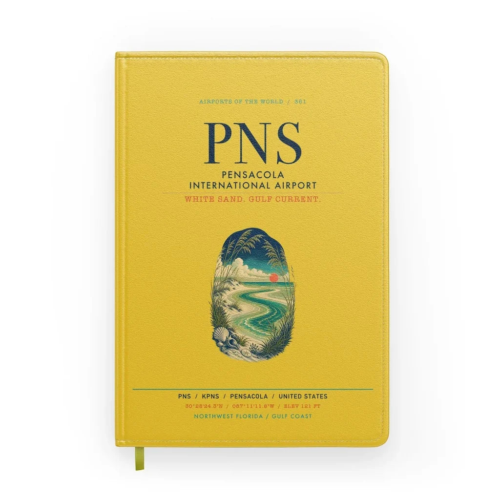 Pensacola International Airport (PNS) design on yellow notebook